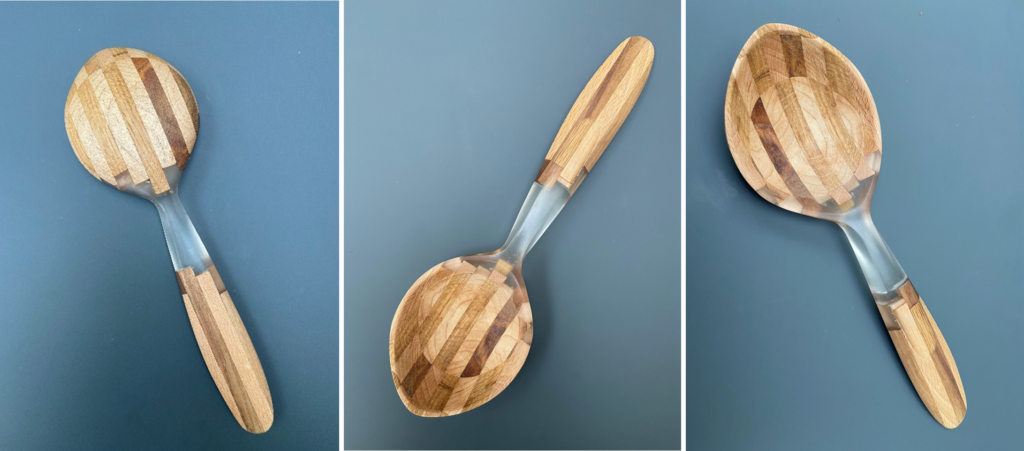Oak wood combined with entropy resins to make a novel serving spoon. (This product is not certified as a food safe epoxy.)