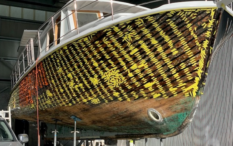 Speranza, the wooden boat, undergoing construction