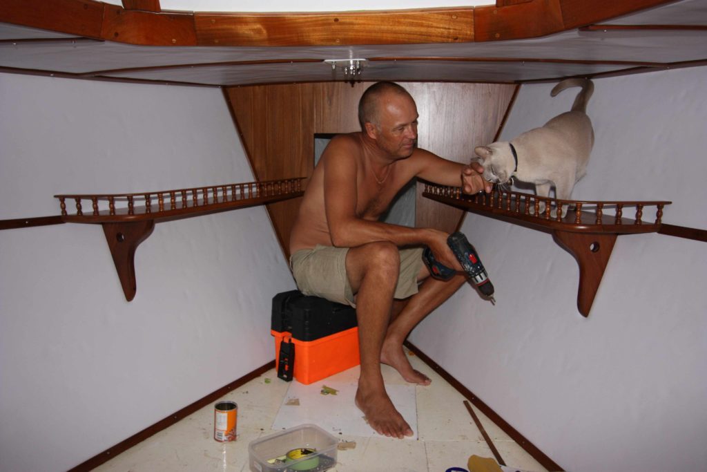 Renovating the V-berth in 2009, on Brilliant II