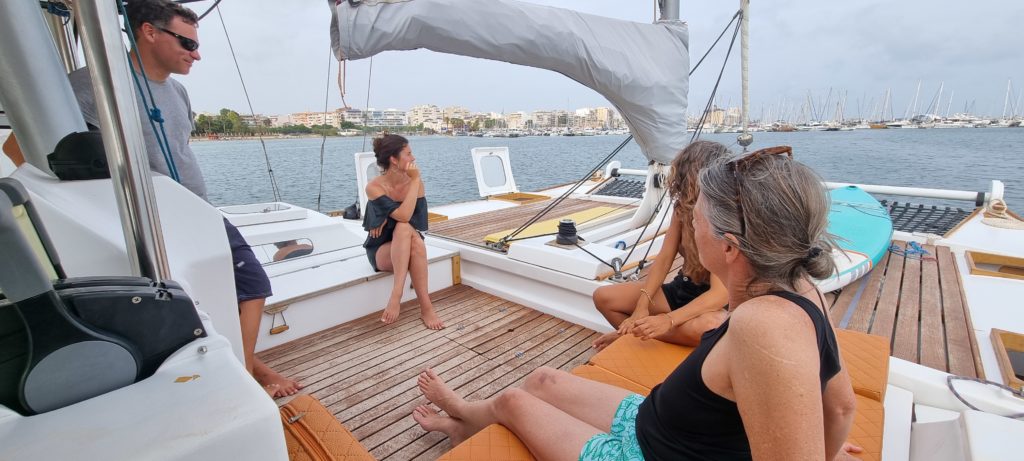 Relaxing on Tiki 38.