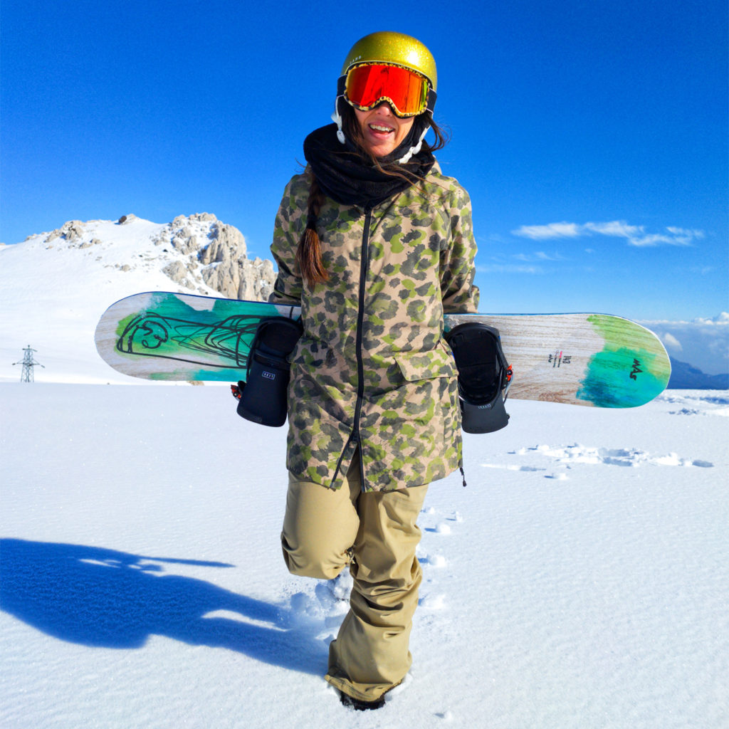 a customer enjoying their entropy resins epoxy snowboard