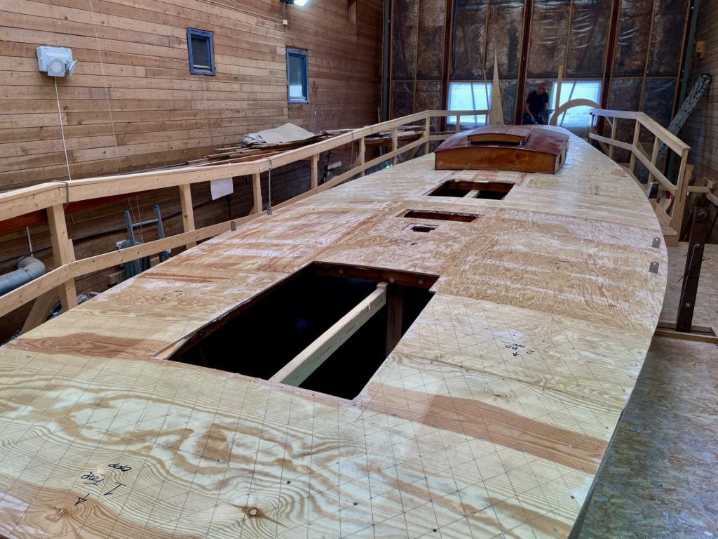 part of the wooden boat in the workshop