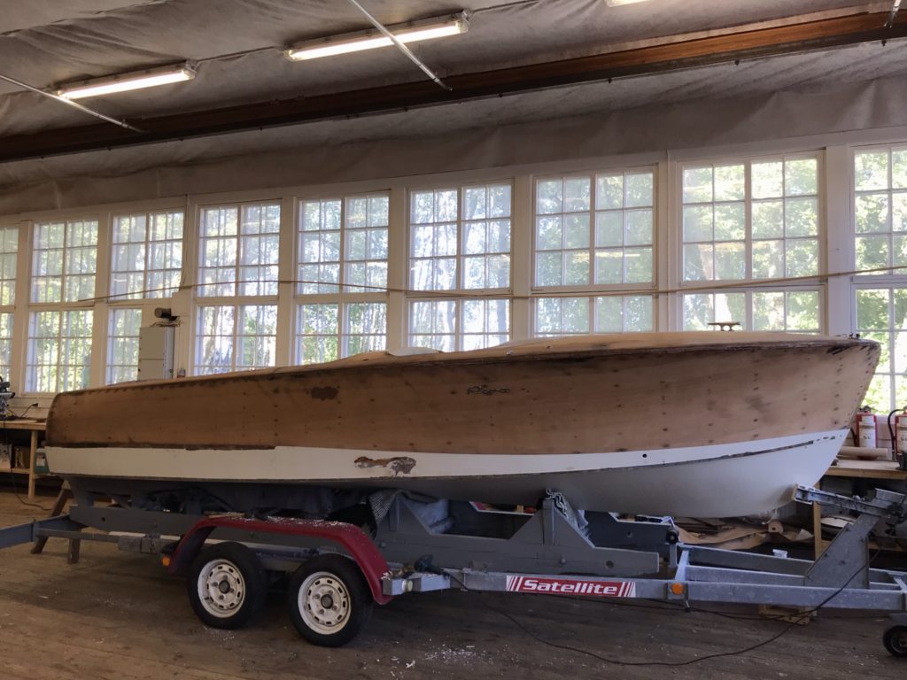 wooden boat stripped down