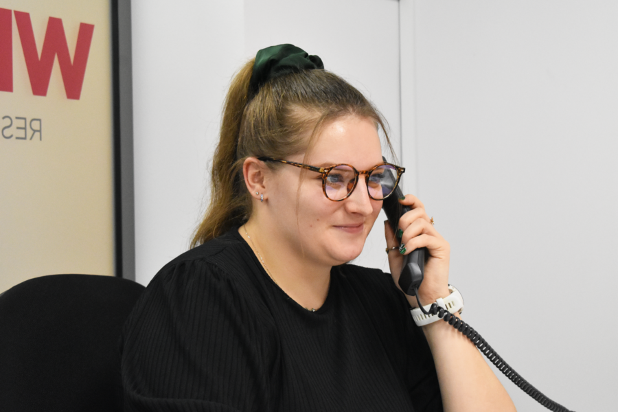 A Wessex Resins employee talks to a customer on the phone