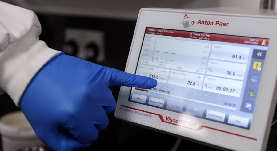 A close up of a display measuring viscosity on a graph